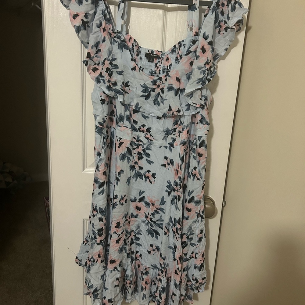 Torrid Blue and Pink Floral Smocked Dress
